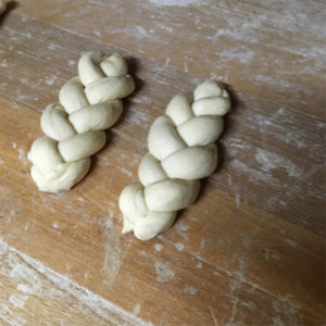 Braided Zopfkuchen on bread table at Bakery Roth in Erfurt
