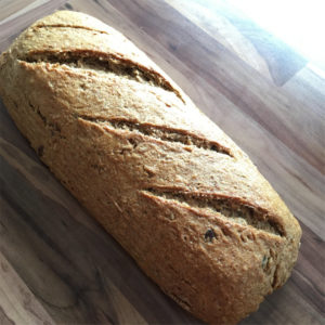 A loaf of Freitagsbrot after coming from the oven
