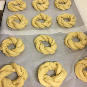 Osternring formed from sweet dough ready to be baked